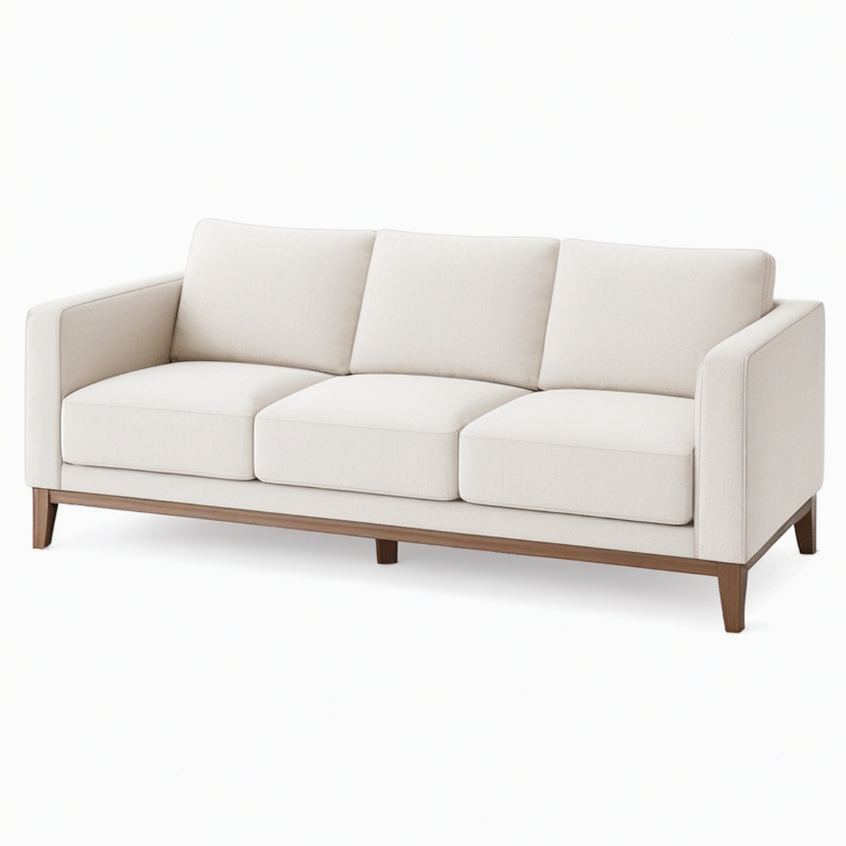 Canapé 3 places 210 x 90 cm en tissu beige avec piètement en bois style contemporain