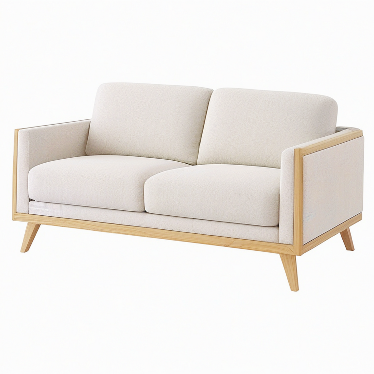 Canapé 2 places 150 x 82 x 82 cm tissu beige et bois naturel style scandinave