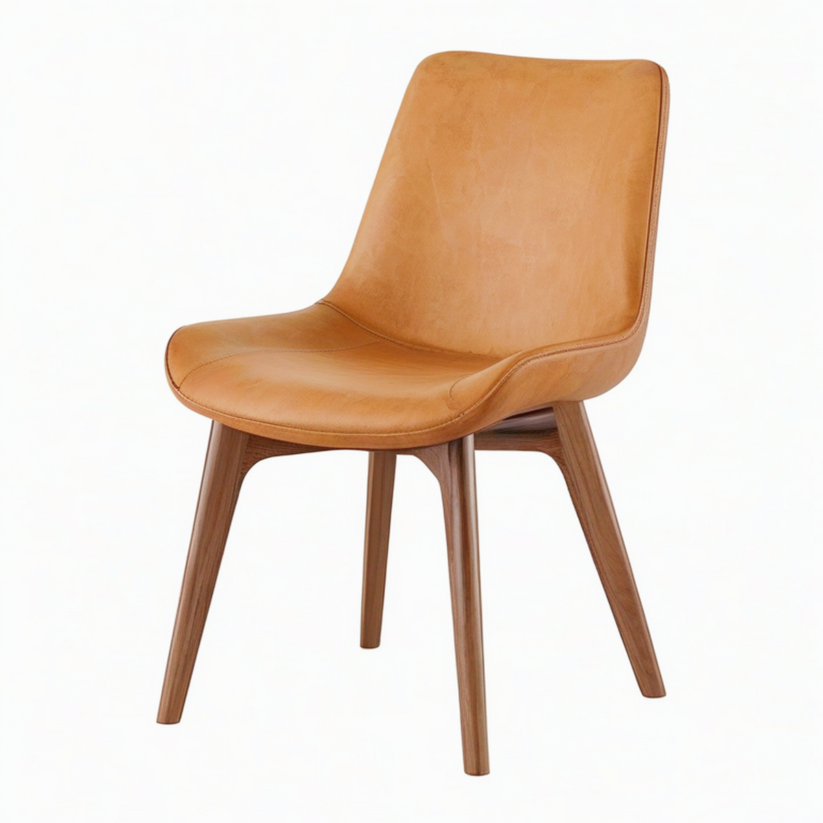 Chaise de salle à manger 52 x 60 x 84 cm en similicuir cognac pieds en bois style contemporain