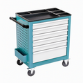 Chariot à outils 80 x 45 x 95 cm en acier turquoise blanc et noir à 7 tiroirs avec roulettes