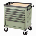 Servante d'atelier 80 x 45 x 95 cm en acier vert avec plateau en bois et 7 tiroirs