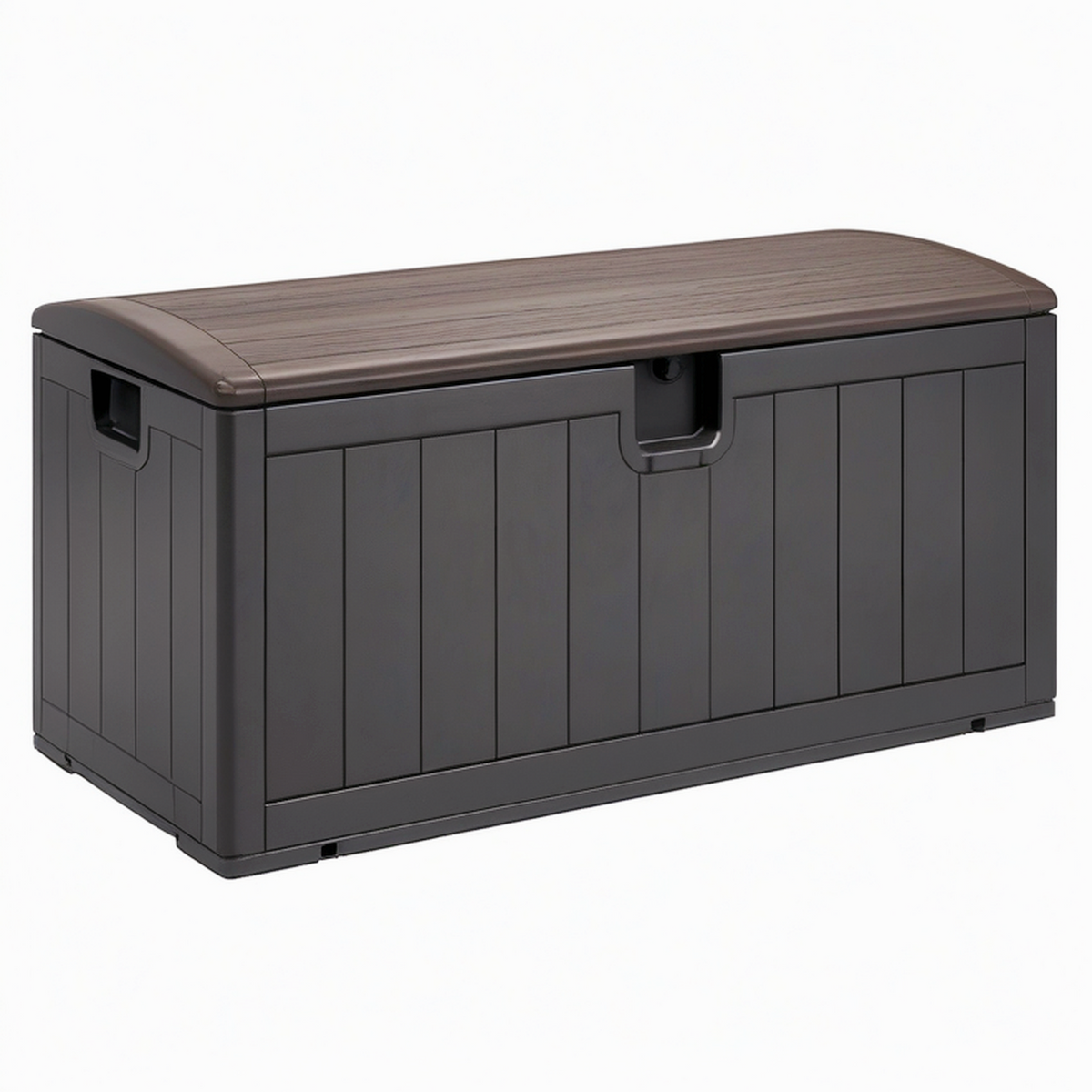 Coffre de rangement extérieur 120 x 56 x 63 cm en résine noir effet bois avec couvercle