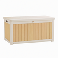 Coffre de rangement extérieur 120 x 60 x 65 cm en plastique beige effet bois - rangement de jardin à couvercle