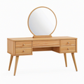 Coiffeuse avec miroir 150 x 45 cm en bois marron style scandinave à 5 tiroirs