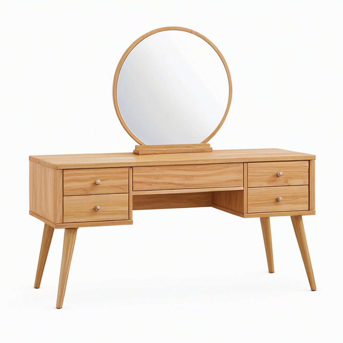 Coiffeuse avec miroir 150 x 45 cm en bois marron style scandinave à 5 tiroirs