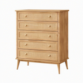 Commode 80 x 40 x 110 cm en bois brun avec cannage 5 tiroirs style rétro