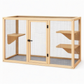 Cage pour chat 120 x 60 x 90 cm en bois naturel avec grillage métallique et plateformes