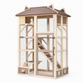 Enclos extérieur pour chat 100 x 100 x 180 cm en bois beige et marron avec toit et plateformes