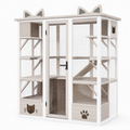 Enclos pour chat 120 x 60 x 165 cm bois et métal blanc - structure à niveaux avec porte
