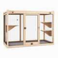 Enclos pour chat 140 x 60 x 120 cm en bois naturel et maille métallique avec plateformes