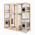 Enclos pour chat 180 x 90 x 180 cm en bois naturel gris avec grillage et plateformes