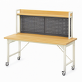Établi 120 x 60 x 150 cm en bambou et métal beige noir mobile avec panneau perforé