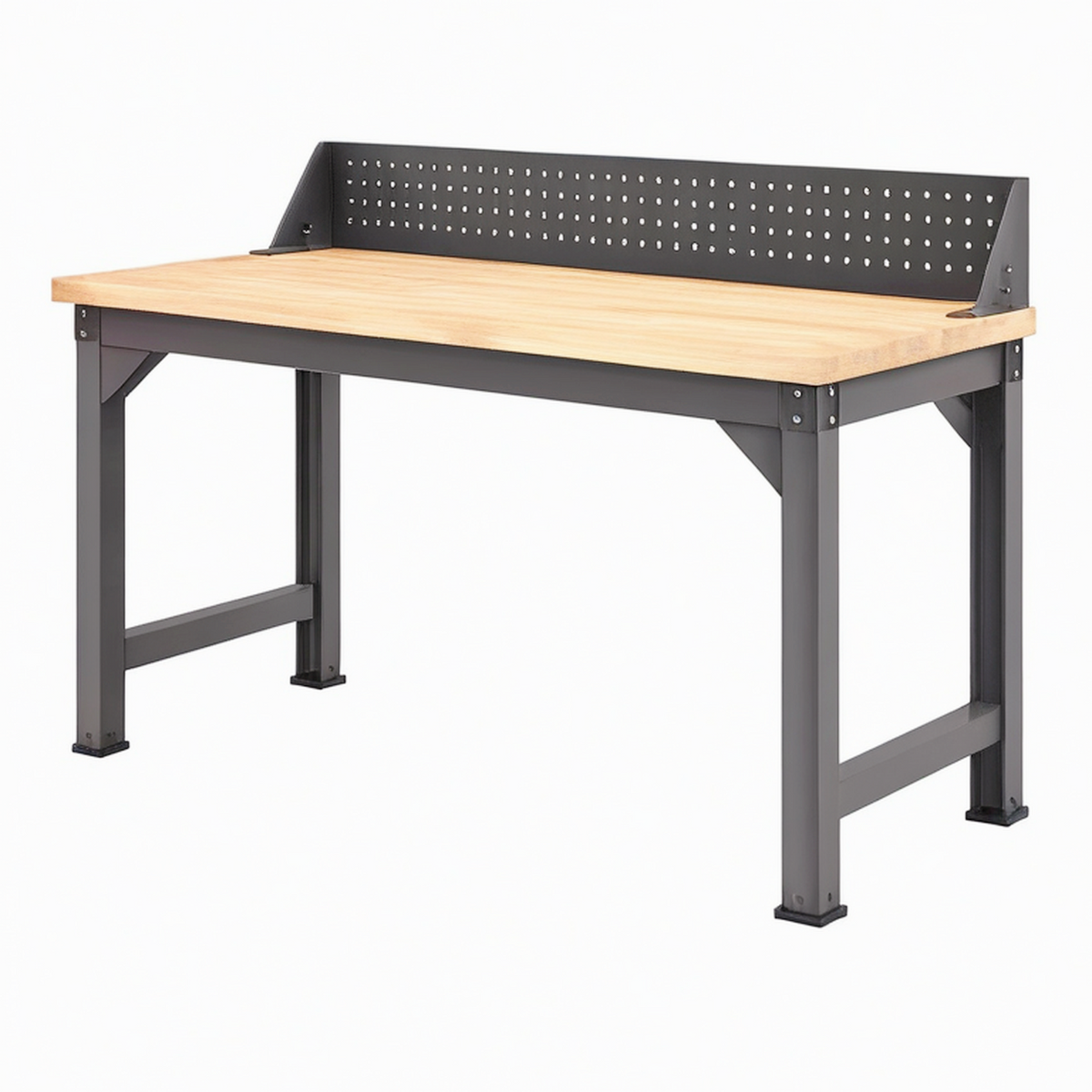 Établi d'atelier 120 x 60 x 90 cm en bois et acier noir naturel avec panneau perforé